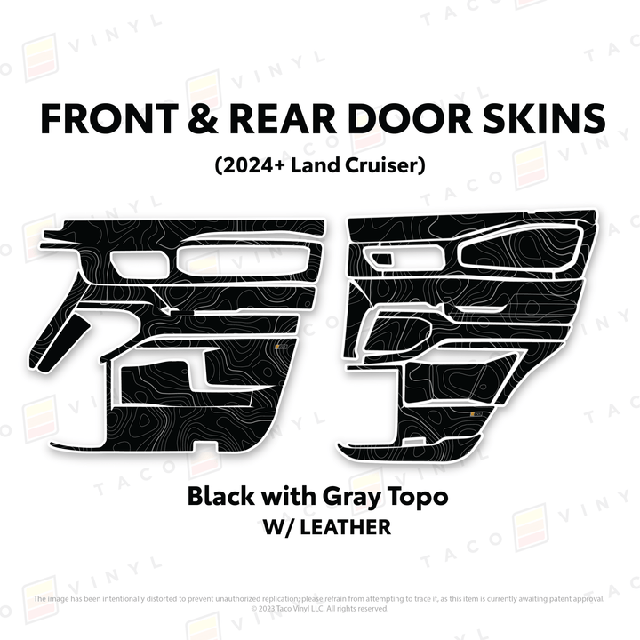 2024+ Land Cruiser 250 Door Skins | With Leather | Front Driver/Passenger | All Black (Most Popular) | Protective Vinyl