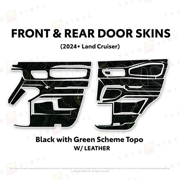 2024+ Land Cruiser 250 Door Skins | With Leather | Front Driver/Passenger | All Black (Most Popular) | Protective Vinyl