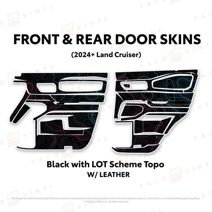 2024+ Land Cruiser 250 Door Skins | With Leather | Front & Rear Driver/Passenger | Black w/LOT Scheme Topo | Protective Vinyl