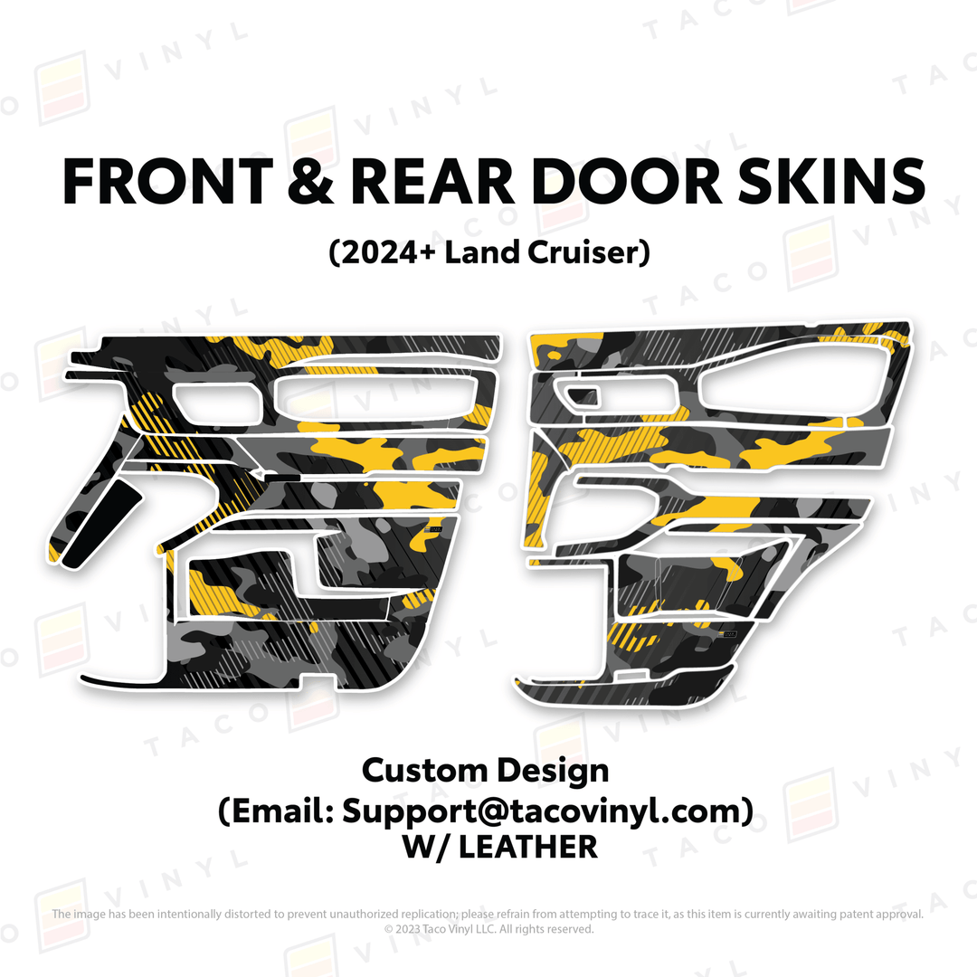 2024+ Land Cruiser 250 Door Skins | With Leather | Front & Rear Driver/Passenger | Custom Design (Email: Support@tacovinyl.com) | Protective Vinyl