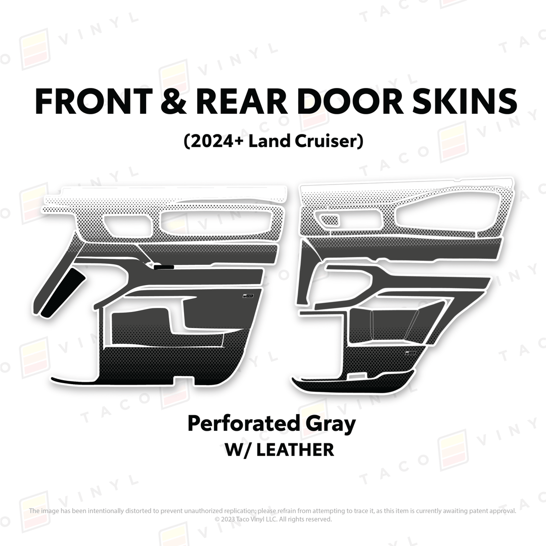2024+ Land Cruiser 250 Door Skins | With Leather | Front & Rear Driver/Passenger | Perforated Gray | Protective Vinyl
