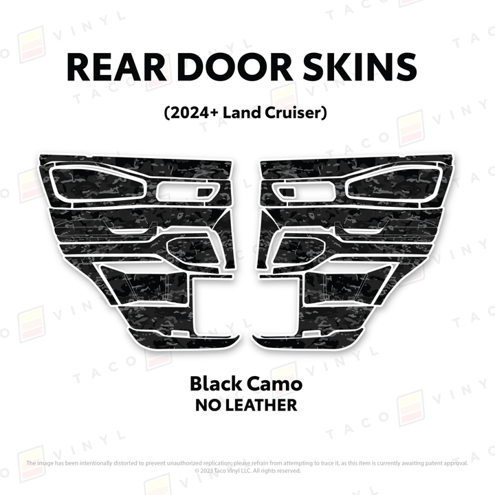 2024+ Land Cruiser 250 Door Skins | Without Leather | Rear Driver/Passenger | Black Camo | Protective Vinyl