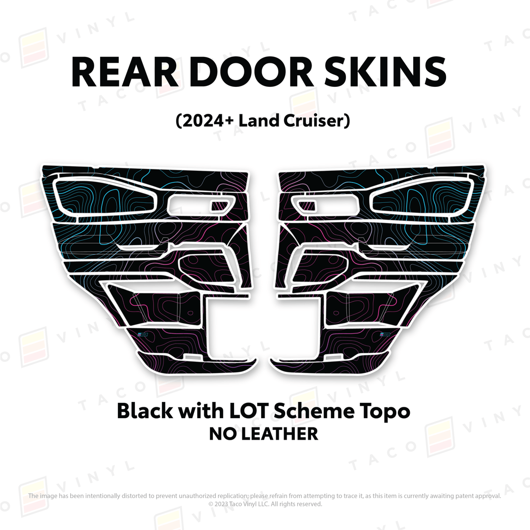 2024+ Land Cruiser 250 Door Skins | Without Leather | Rear Driver/Passenger | Black w/LOT Scheme Topo | Protective Vinyl