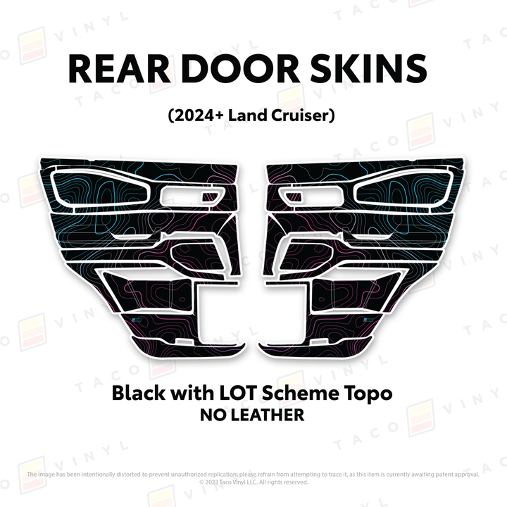 2024+ Land Cruiser 250 Door Skins | Without Leather | Rear Driver/Passenger | Black w/LOT Scheme Topo | Protective Vinyl