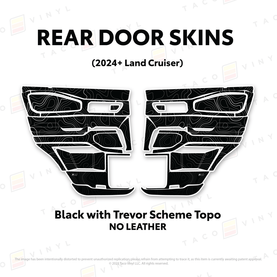 2024+ Land Cruiser 250 Door Skins | Without Leather | Rear Driver/Passenger | Black w/Trevor Scheme Topo | Protective Vinyl