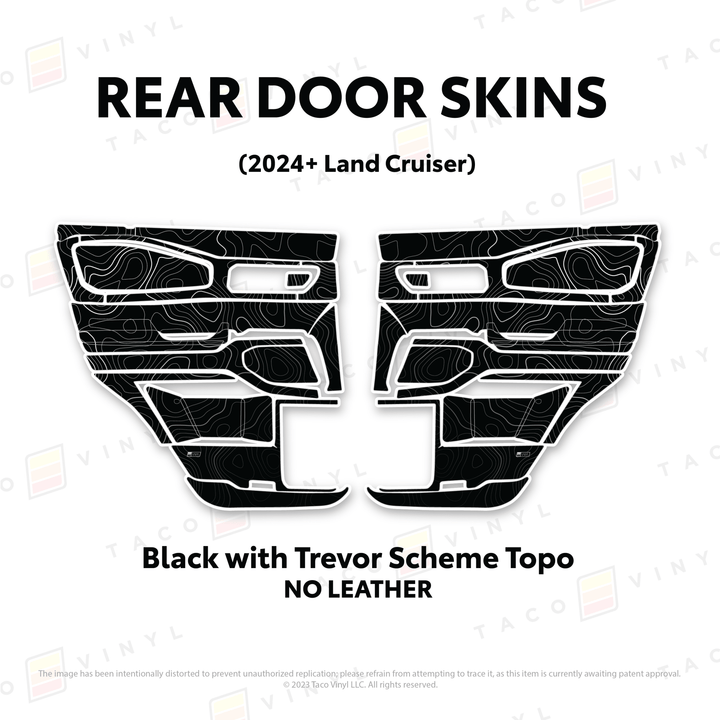 2024+ Land Cruiser 250 Door Skins | Without Leather | Rear Driver/Passenger | Black w/Trevor Scheme Topo | Protective Vinyl