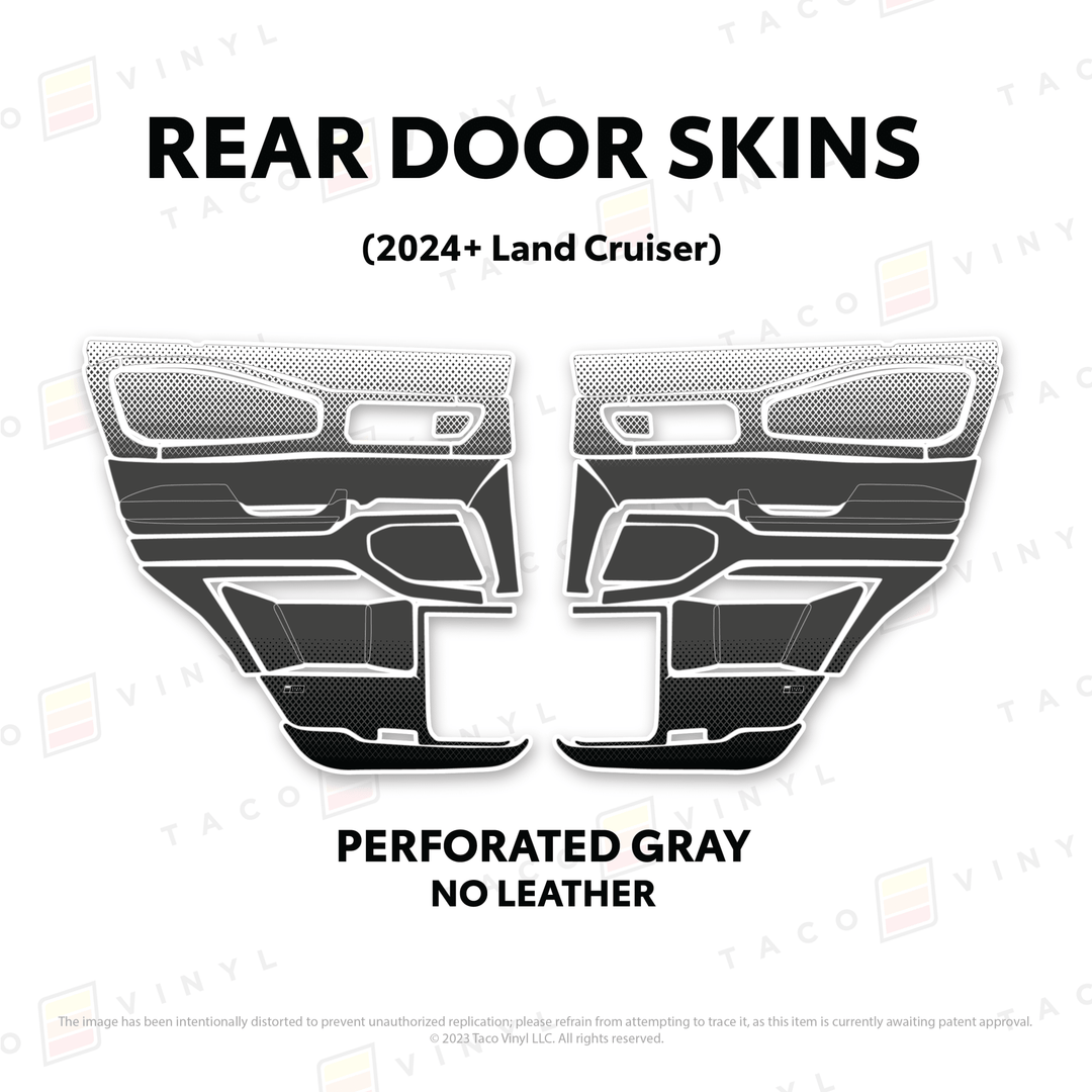 2024+ Land Cruiser 250 Door Skins | Without Leather | Rear Driver/Passenger | Perforated Gray | Protective Vinyl