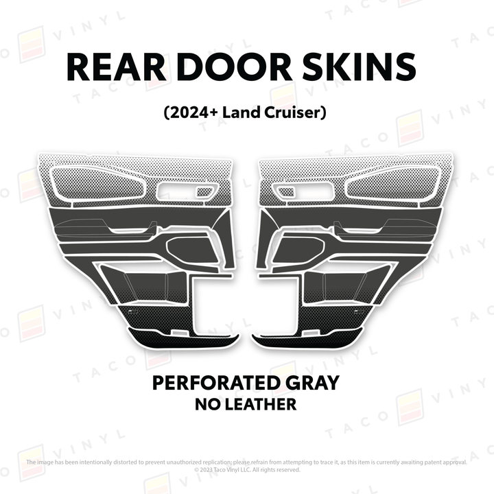2024+ Land Cruiser 250 Door Skins | Without Leather | Rear Driver/Passenger | Perforated Gray | Protective Vinyl