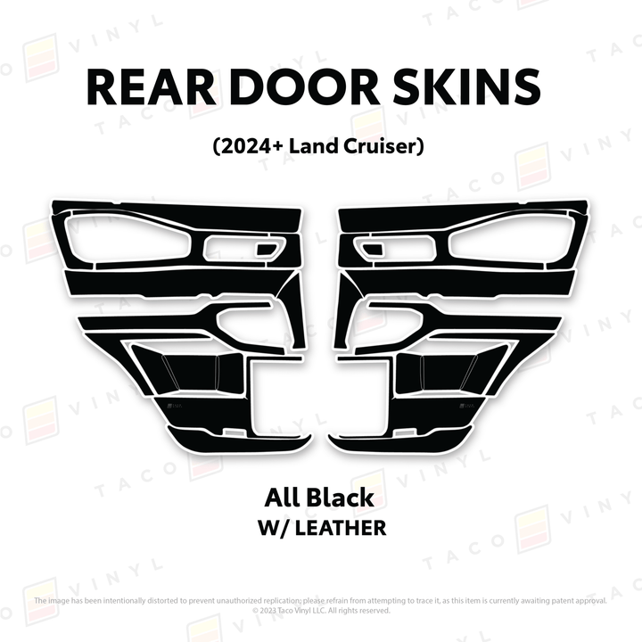 2024+ Land Cruiser 250 Door Skins | With Leather | Rear Driver/Passenger | All Black (Most Popular) | Protective Vinyl