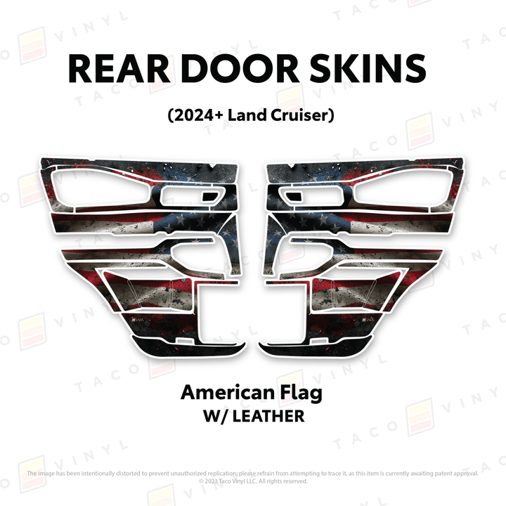 2024+ Land Cruiser 250 Door Skins | With Leather | Rear Driver/Passenger | American Flag | Protective Vinyl