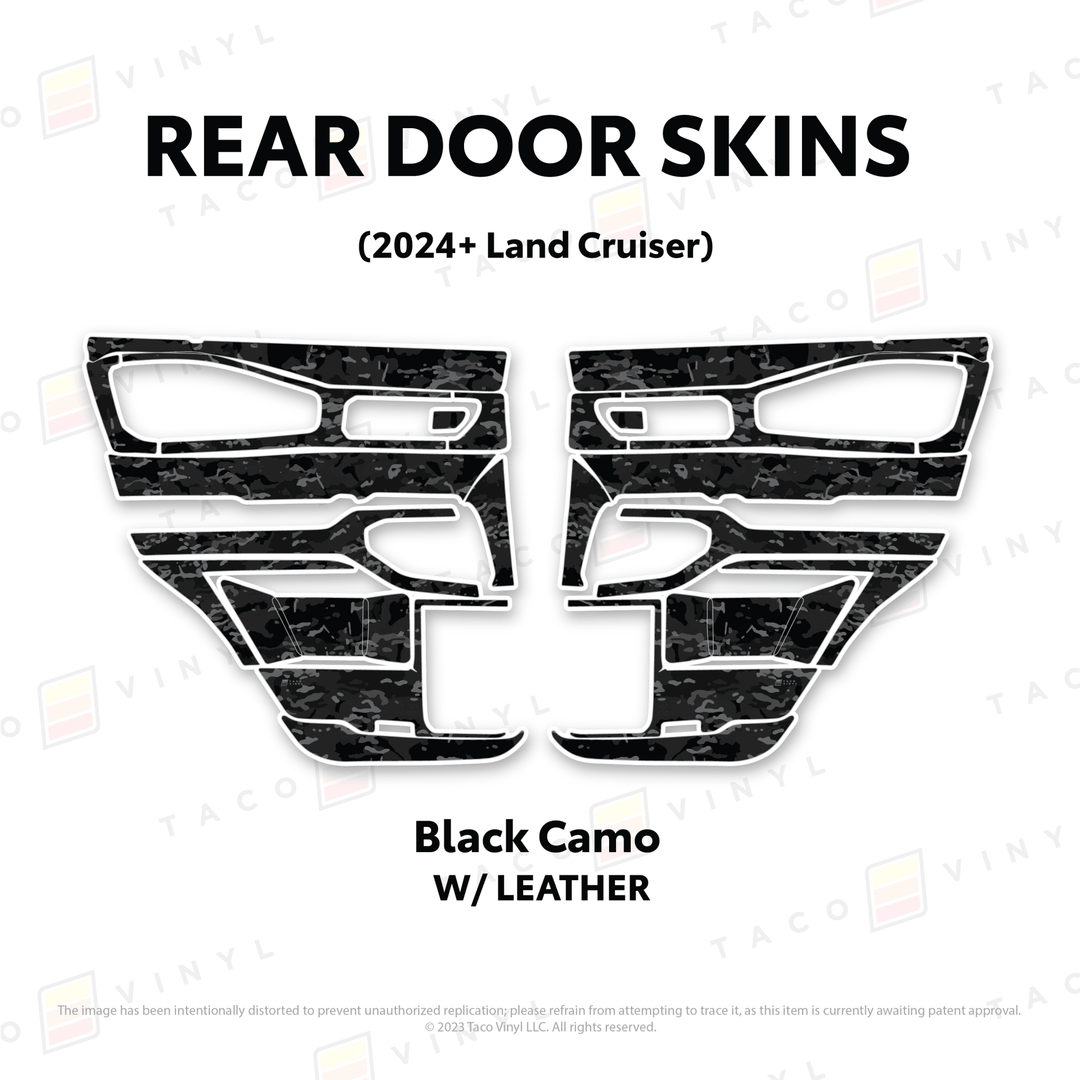 2024+ Land Cruiser 250 Door Skins | With Leather | Rear Driver/Passenger | Black Camo | Protective Vinyl