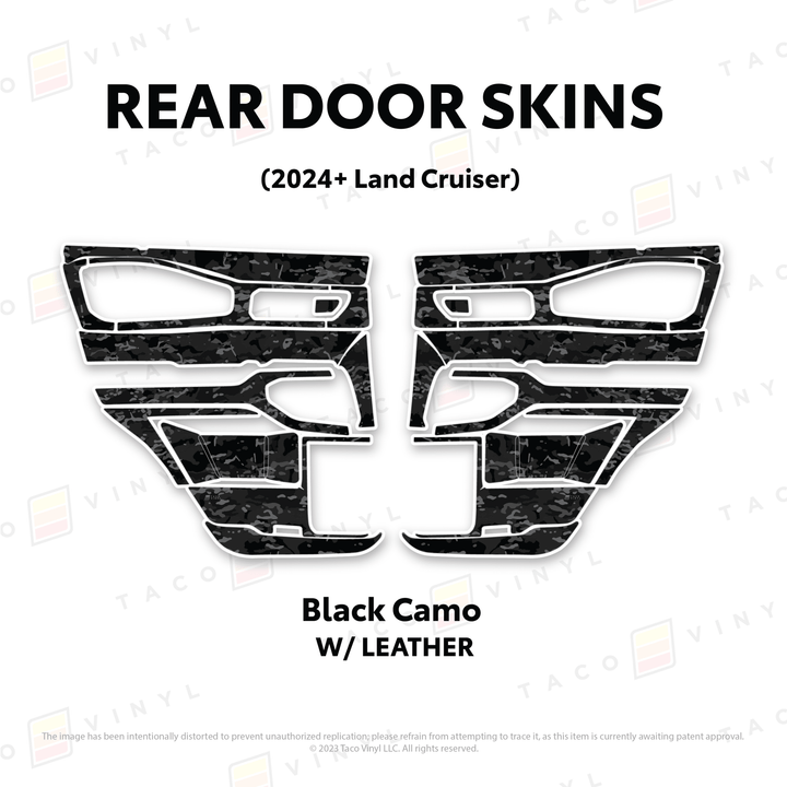 2024+ Land Cruiser 250 Door Skins | With Leather | Rear Driver/Passenger | Black Camo | Protective Vinyl