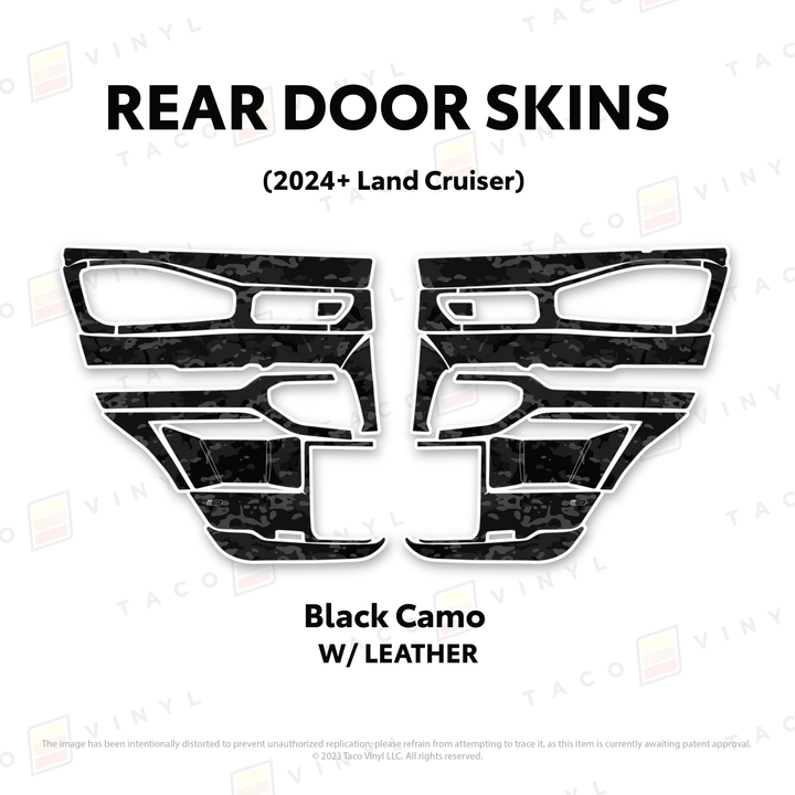 2024+ Land Cruiser 250 Door Skins | With Leather | Front Driver/Passenger | All Black (Most Popular) | Protective Vinyl
