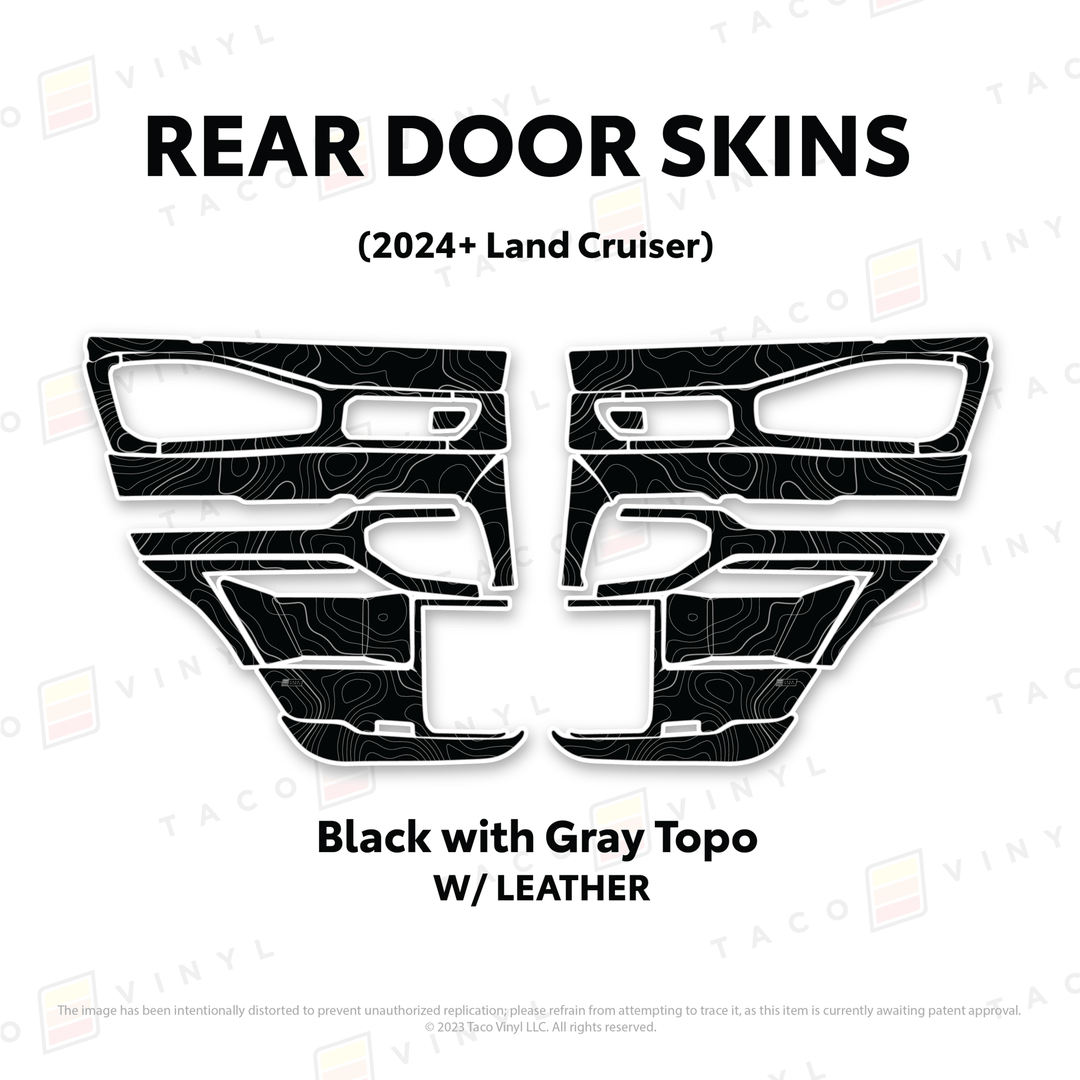 2024+ Land Cruiser 250 Door Skins | With Leather | Rear Driver/Passenger | Black w/Gray Topo | Protective Vinyl