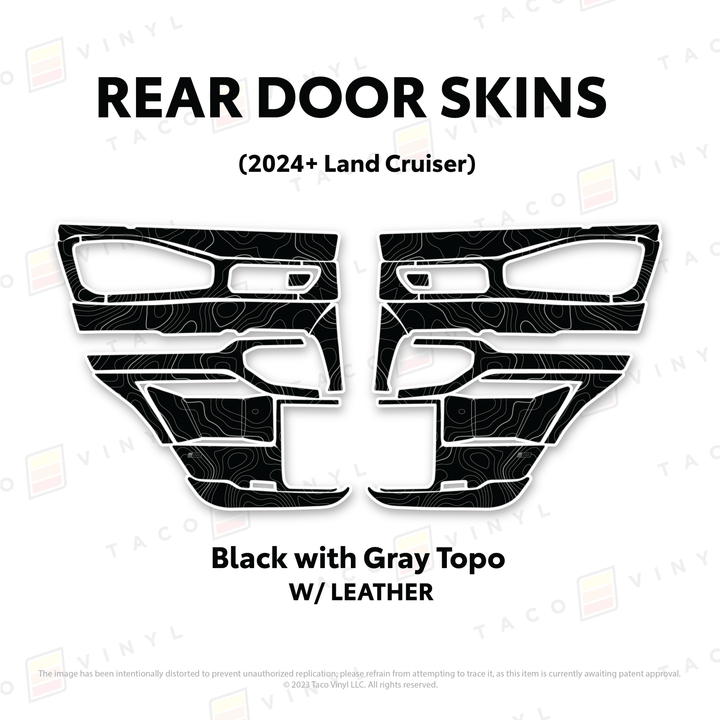 2024+ Land Cruiser 250 Door Skins | With Leather | Rear Driver/Passenger | Black w/Gray Topo | Protective Vinyl