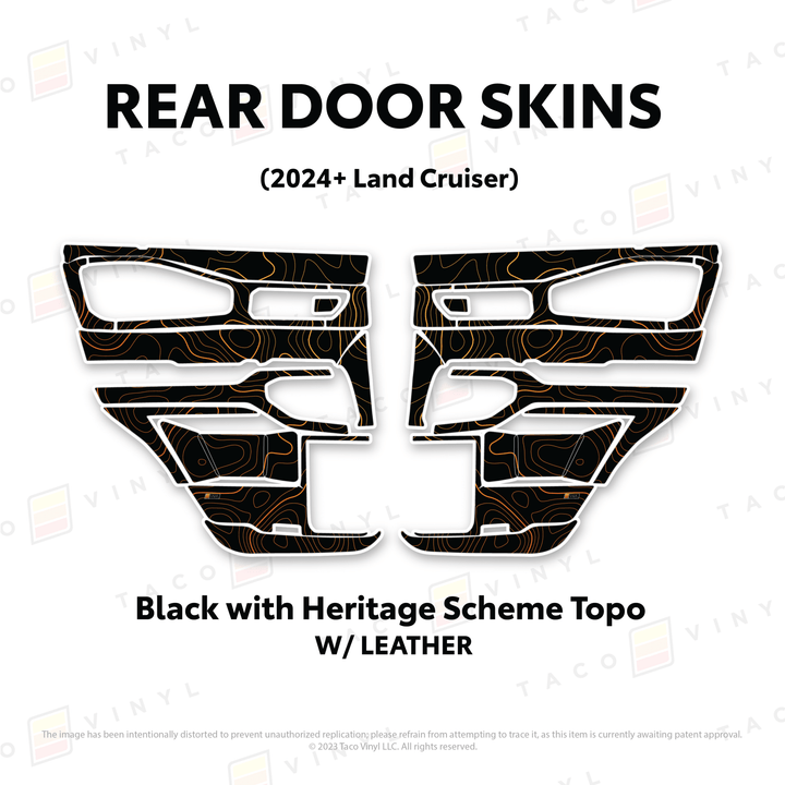 2024+ Land Cruiser 250 Door Skins | With Leather | Rear Driver/Passenger | Black w/Heritage Scheme Topo | Protective Vinyl