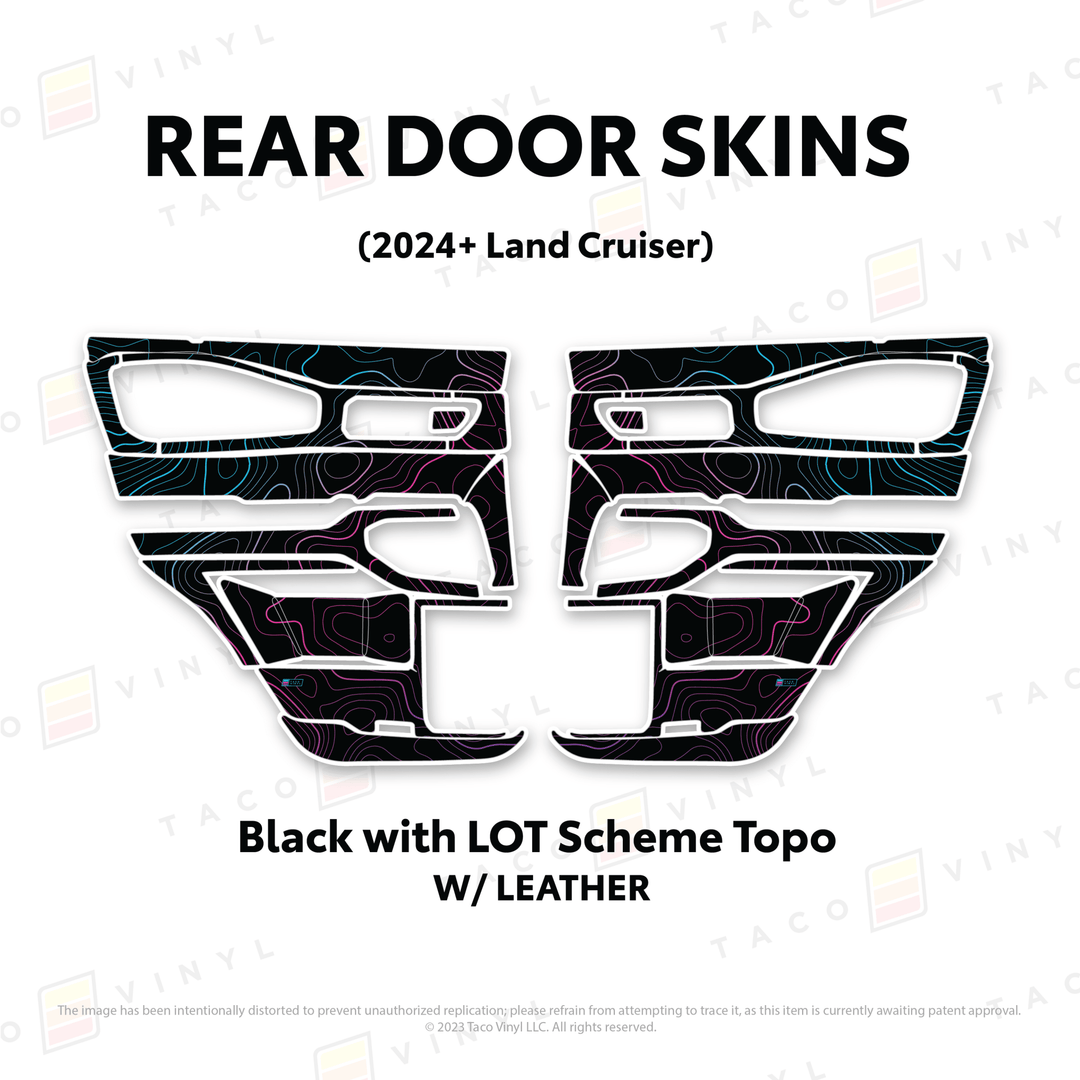 2024+ Land Cruiser 250 Door Skins | With Leather | Rear Driver/Passenger | Black w/LOT Scheme Topo | Protective Vinyl