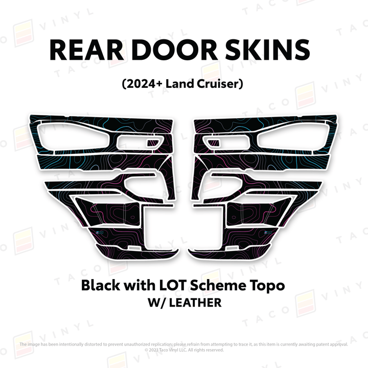 2024+ Land Cruiser 250 Door Skins | With Leather | Rear Driver/Passenger | Black w/LOT Scheme Topo | Protective Vinyl