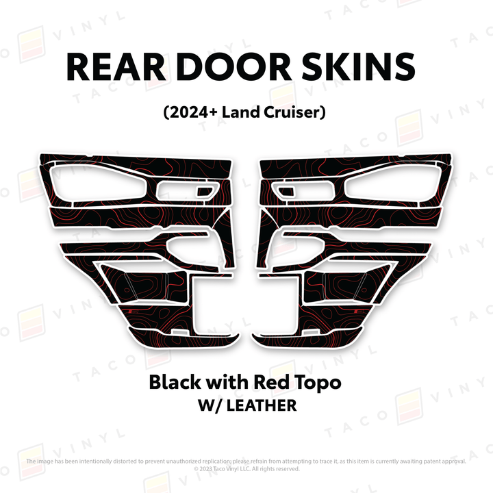 2024+ Land Cruiser 250 Door Skins | With Leather | Rear Driver/Passenger | Black w/Red Topo | Protective Vinyl