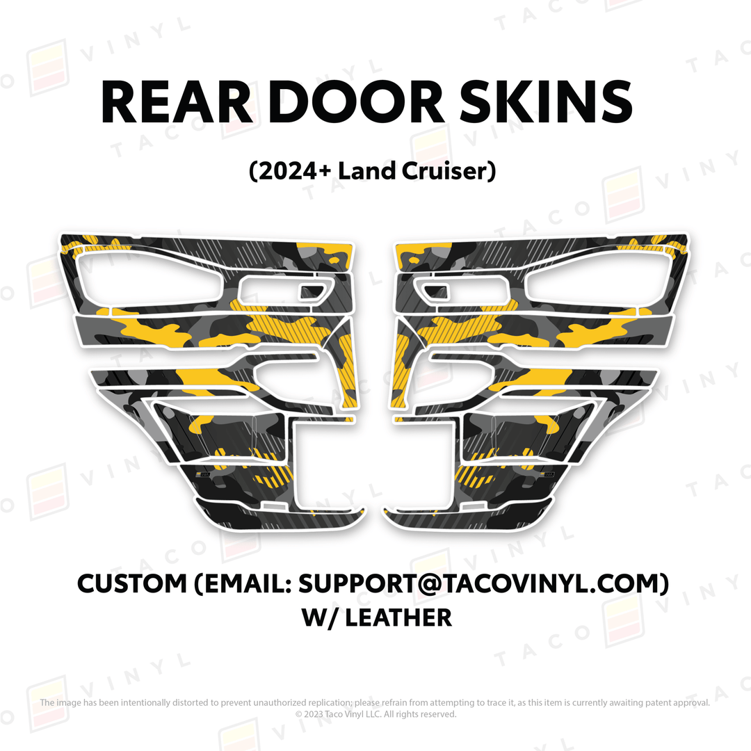 2024+ Land Cruiser 250 Door Skins | With Leather | Rear Driver/Passenger | Custom Design (Email: Support@tacovinyl.com) | Protective Vinyl
