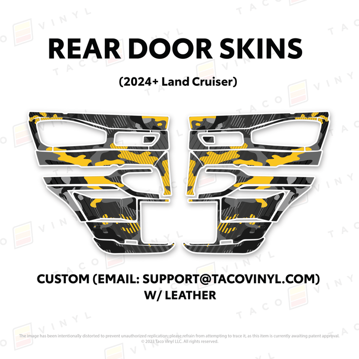 2024+ Land Cruiser 250 Door Skins | With Leather | Rear Driver/Passenger | Custom Design (Email: Support@tacovinyl.com) | Protective Vinyl