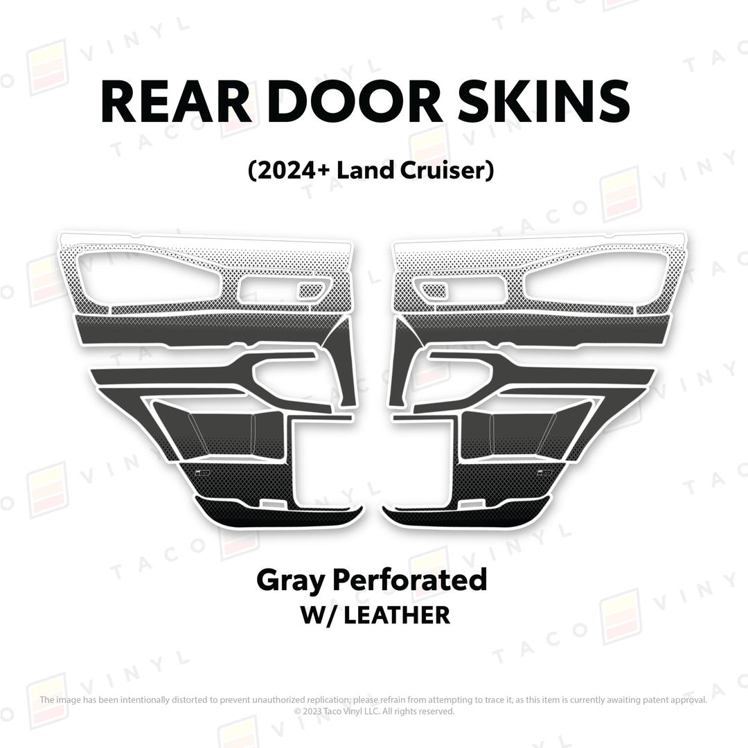 2024+ Land Cruiser 250 Door Skins | With Leather | Rear Driver/Passenger | Perforated Gray | Protective Vinyl