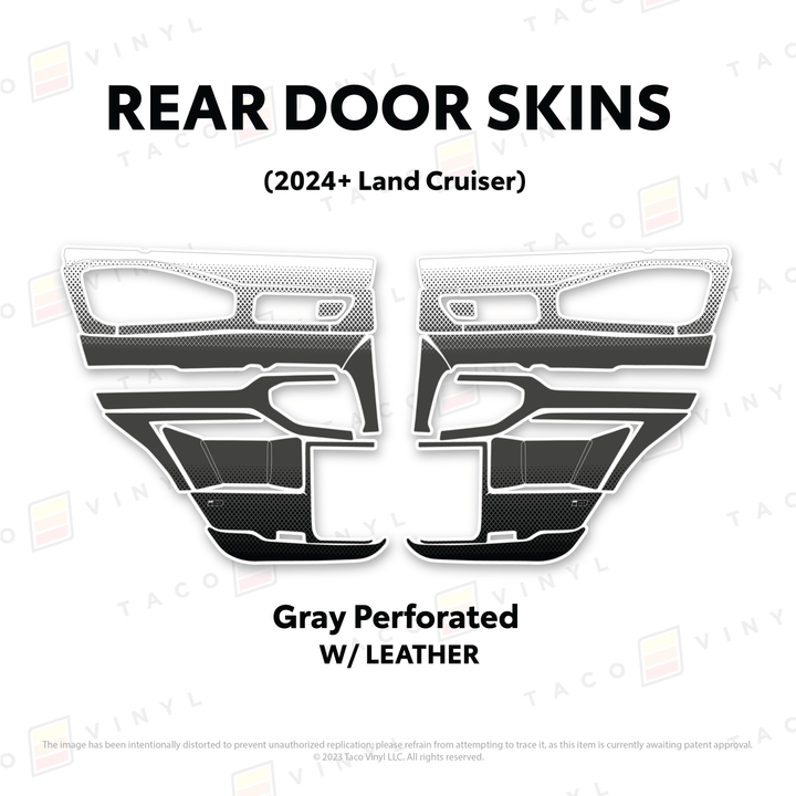 2024+ Land Cruiser 250 Door Skins | With Leather | Rear Driver/Passenger | Perforated Gray | Protective Vinyl