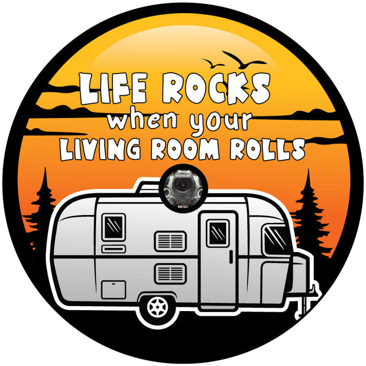 Life Rocks When Your Living Room Rolls Funny RV Spare Tire Cover for Camper, Trailers, & More