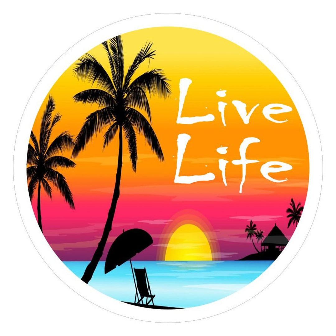 Live Life Colorful Beach Sunset Scene Spare Tire Cover