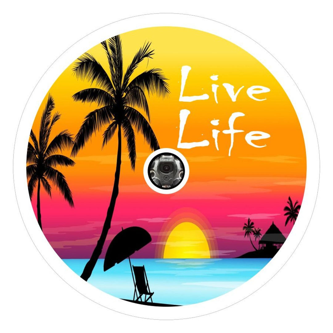 Live Life Colorful Beach Sunset Scene Spare Tire Cover