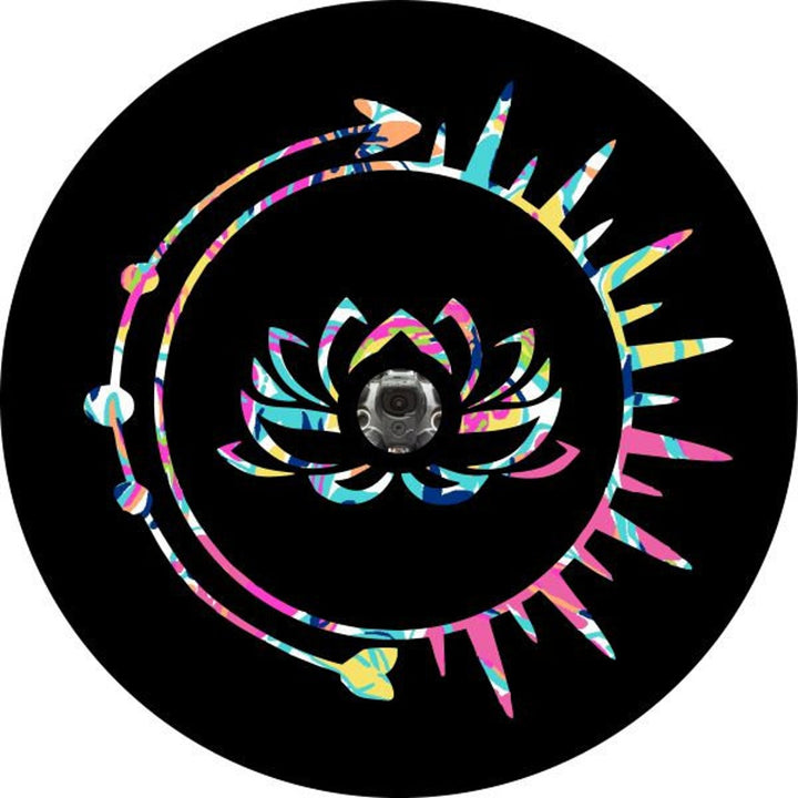 Tie Dye Lotus Flower Inside Sun & Arrow Spare Tire Cover