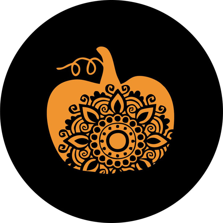 Pumpkin Silhouette & Mandala Spare Tire Cover for Jeep, RV, Bronco, Camper, Etc.