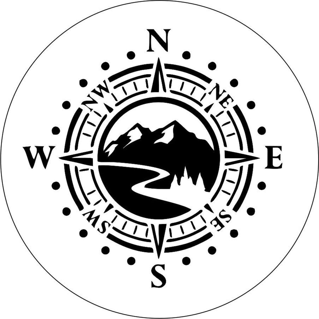 Mountain Road with Compass Spare Tire Cover Design for Jeeps, Broncos, Campers, & More