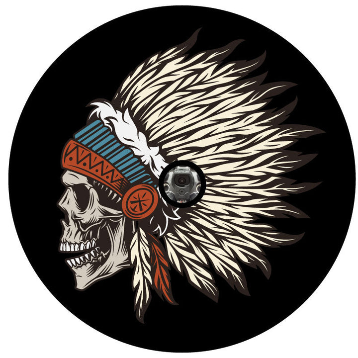 Native American Skull Warrior Spare Tire Cover for Jeep, RV, Camper, Bronco