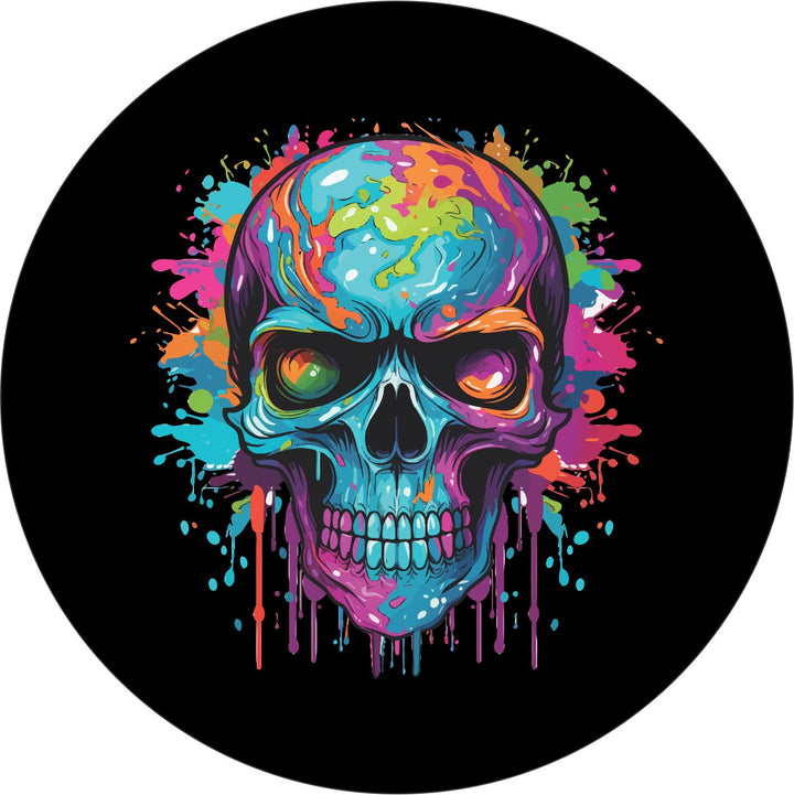 Watercolor Paint Splatter Skull Unique Spare Tire Cover for Jeeps, Broncos, RVs, Campers and more