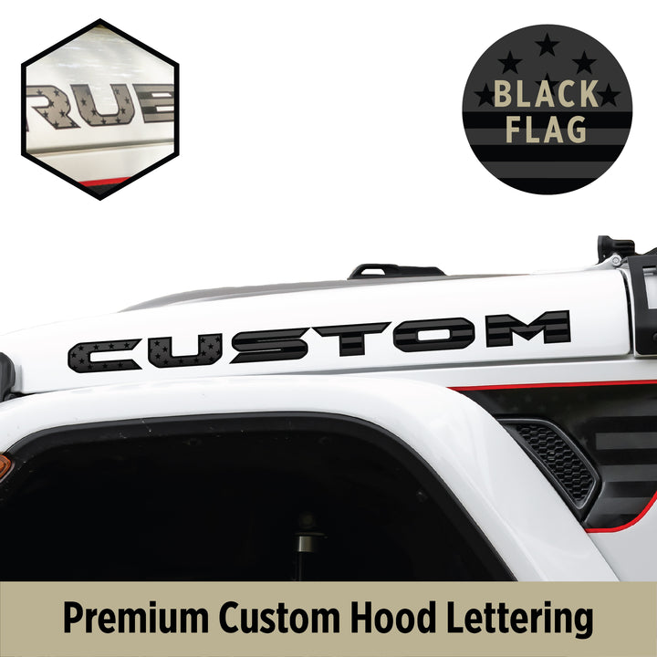 Premium Black Flag Hood Lettering | Set of 2