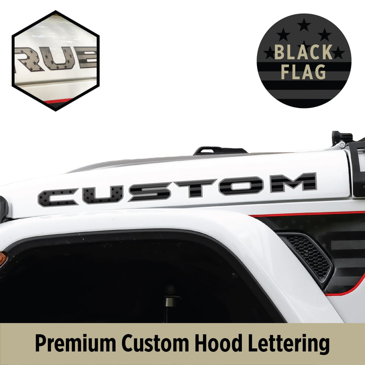 Premium Black Flag Hood Lettering | Set of 2