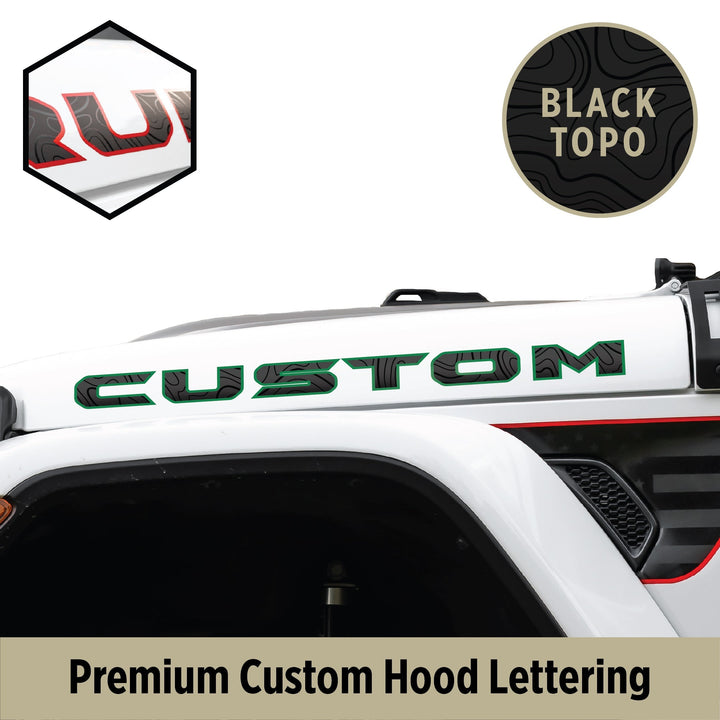 Custom Premium Lettering for Hood | Set of 2, Black on Black American Flag with Gloss Accent Color