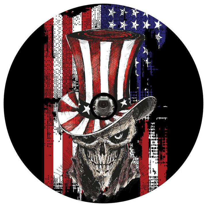 Patriot Skull American Flag Spare Tire Cover for Jeep, Bronco, RV, & More