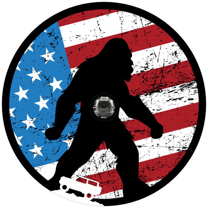 Patriotic American Flag Sasquatch Bronco Spare Tire Cover Design