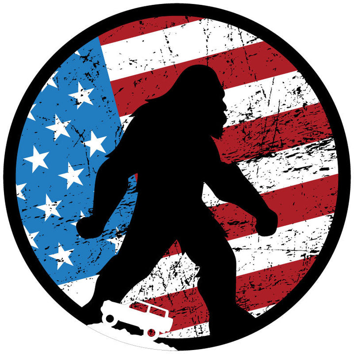 Patriotic American Flag Sasquatch Bronco Spare Tire Cover Design