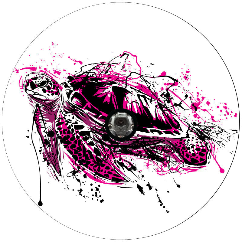 Pink Paint Splatter Sea Turtle Spare Tire Cover