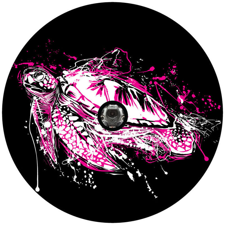 Pink Paint Splatter Sea Turtle Spare Tire Cover