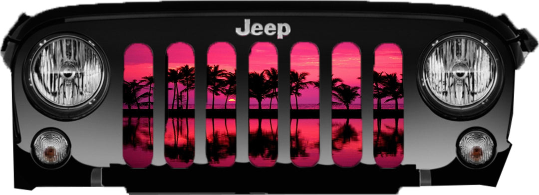 Tropical Pink Sunset & Palm Trees Jeep Mesh Grille Insert