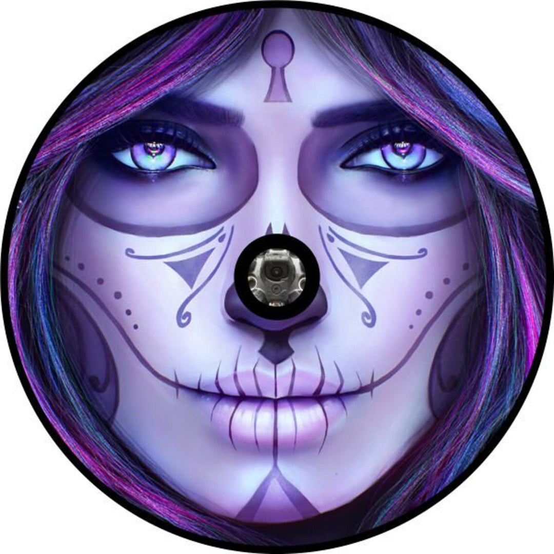 Día de los Muertos Purple Sugar Skull Spare Tire Cover