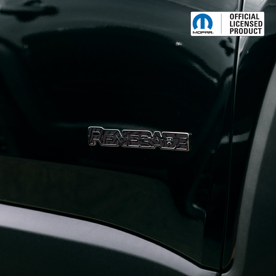 RENEGADE Door Emblem Overlay Decals – Black on Black Topo | Fits 2015–2024 Jeep Renegade