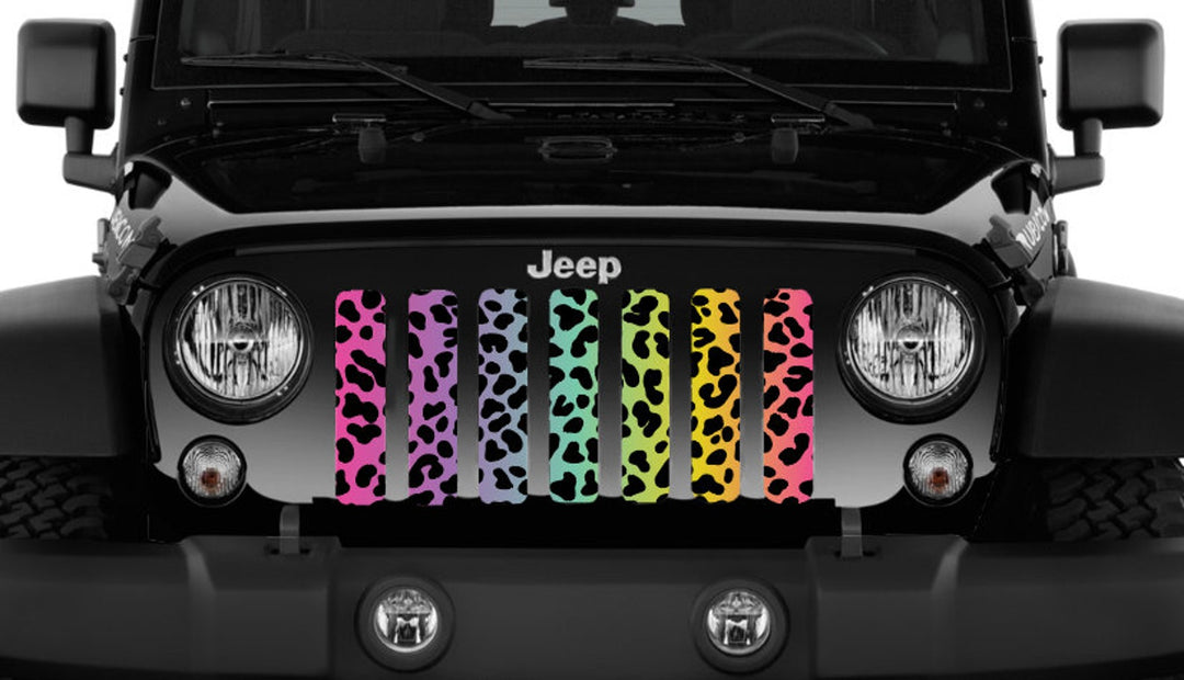 Pastel Rainbow Colored Leopard Cheetah Animal Print Jeep Grille Insert