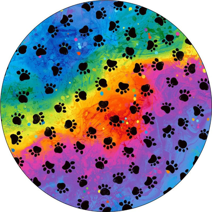 Rainbow Tie Dye With Dog Paws Spare Tire Cover for Jeep, Bronco, RV, Camper, & More