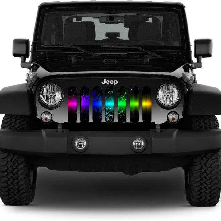 Colorful Rainbow Paint Splatter Jeep Grille Insert