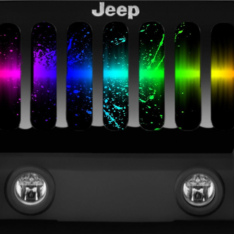 Colorful Rainbow Paint Splatter Jeep Grille Insert